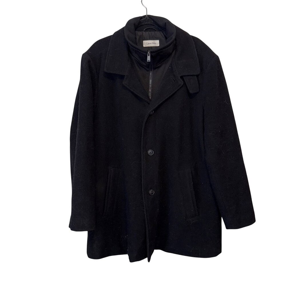 Calvin Klein Mens Black Wool Blend Coat With Quilted Lining Size 46R
